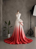 Load image into Gallery viewer, Red and White Ombre Evening Gown with Draped Side Cascade, Strapless Formal Dress, Made to Measure