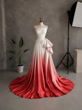 Load image into Gallery viewer, Red and White Ombre Evening Gown with Draped Side Cascade, Strapless Formal Dress, Made to Measure