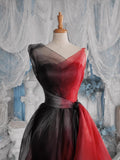 Load image into Gallery viewer, Red and Black Ombre Tulle Style Gown, Off Shoulder Formal Dress with Dramatic Train, Made to Measure