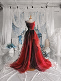 Load image into Gallery viewer, Red and Black Ombre Tulle Style Gown, Off Shoulder Formal Dress with Dramatic Train, Made to Measure