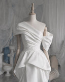 Load image into Gallery viewer, White Asymmetric Wedding Dress with Sculptural Waist Detail, Modern Bridal Gown, Made to Measure