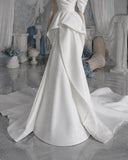 Load image into Gallery viewer, White Asymmetric Wedding Dress with Sculptural Waist Detail, Modern Bridal Gown, Made to Measure