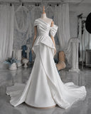 Load image into Gallery viewer, White Asymmetric Wedding Dress with Sculptural Waist Detail, Modern Bridal Gown, Made to Measure