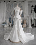 Load image into Gallery viewer, White Asymmetric Wedding Dress with Sculptural Waist Detail, Modern Bridal Gown, Made to Measure