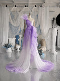 Load image into Gallery viewer, Lavender Ombre One Shoulder Gown with Ruffle Detail, Romantic Formal Dress, Made to Measure