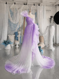 Load image into Gallery viewer, Lavender Ombre One Shoulder Gown with Ruffle Detail, Romantic Formal Dress, Made to Measure