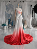 Load image into Gallery viewer, Red and White Ombre Off Shoulder Gown with Ruched Bodice, Formal Evening Dress, Made to Measure