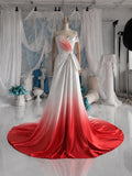 Load image into Gallery viewer, Red and White Ombre Off Shoulder Gown with Ruched Bodice, Formal Evening Dress, Made to Measure