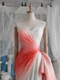 Load image into Gallery viewer, Coral and White Ombre Strapless Gown with Draped Skirt, Formal Occasion Dress, Made to Measure