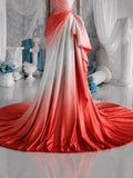 Load image into Gallery viewer, Coral and White Ombre Strapless Gown with Draped Skirt, Formal Occasion Dress, Made to Measure