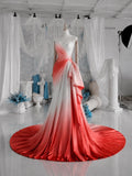 Load image into Gallery viewer, Coral and White Ombre Strapless Gown with Draped Skirt, Formal Occasion Dress, Made to Measure