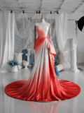 Load image into Gallery viewer, Coral and White Ombre Strapless Gown with Draped Skirt, Formal Occasion Dress, Made to Measure