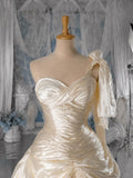 Load image into Gallery viewer, Champagne One Shoulder Sculptural Gown with Draped Skirt, Formal Statement Dress, Made to Measure