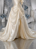 Load image into Gallery viewer, Champagne One Shoulder Sculptural Gown with Draped Skirt, Formal Statement Dress, Made to Measure