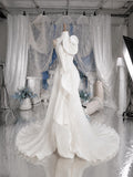 Load image into Gallery viewer, White Sculptural Bridal Gown with Oversized Floral Detail, Artistic Wedding Dress, Made to Measure