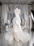 Load image into Gallery viewer, White Sculptural Bridal Gown with Oversized Floral Detail, Artistic Wedding Dress, Made to Measure
