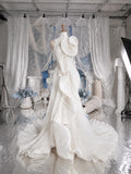 Load image into Gallery viewer, White Sculptural Bridal Gown with Oversized Floral Detail, Artistic Wedding Dress, Made to Measure