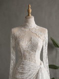 Load image into Gallery viewer, White Long Sleeve Lace Pattern Wedding Dress, High Neck Mermaid Bridal Gown, Made to Measure