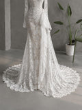 Load image into Gallery viewer, White Long Sleeve Lace Pattern Wedding Dress, High Neck Mermaid Bridal Gown, Made to Measure