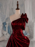 Load image into Gallery viewer, Burgundy One Shoulder Evening Gown with Floral Detail, Draped Formal Dress, Made to Measure