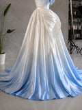 Load image into Gallery viewer, Light Blue Ombre Strapless Gown with Oversized Rosette, Romantic Formal Dress, Made to Measure