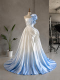 Load image into Gallery viewer, Light Blue Ombre Strapless Gown with Oversized Rosette, Romantic Formal Dress, Made to Measure