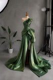 Load image into Gallery viewer, Green Strapless Floral Gown with Sculptural Bodice, Draped Formal Dress, Made to Measure