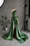 Load image into Gallery viewer, Green Strapless Floral Gown with Sculptural Bodice, Draped Formal Dress, Made to Measure