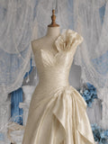 Load image into Gallery viewer, Ivory One Shoulder Wedding Gown with Floral Detail, Draped Bridal Dress, Made to Measure