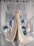 Load image into Gallery viewer, Ivory One Shoulder Wedding Gown with Floral Detail, Draped Bridal Dress, Made to Measure