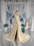 Load image into Gallery viewer, Ivory One Shoulder Wedding Gown with Floral Detail, Draped Bridal Dress, Made to Measure