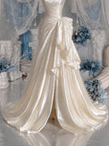 Load image into Gallery viewer, Ivory Asymmetric Wedding Gown with Sculptural Draping, Modern Bridal Dress, Made to Measure