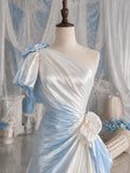Load image into Gallery viewer, Light Blue Ombre One Shoulder Gown with Floral Details, Romantic Formal Dress, Made to Measure