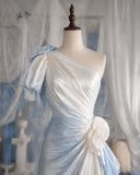 Load image into Gallery viewer, Light Blue Ombre One Shoulder Gown with Floral Details, Romantic Formal Dress, Made to Measure