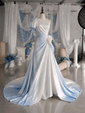 Load image into Gallery viewer, Light Blue Ombre One Shoulder Gown with Floral Details, Romantic Formal Dress, Made to Measure