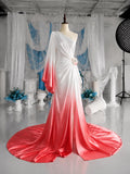 Load image into Gallery viewer, Coral Ombre One Shoulder Gown with Floral Waist Detail, Formal Occasion Dress, Made to Measure