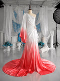 Load image into Gallery viewer, Coral Ombre One Shoulder Gown with Floral Waist Detail, Formal Occasion Dress, Made to Measure