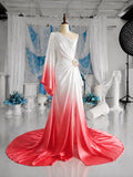 Load image into Gallery viewer, Coral Ombre One Shoulder Gown with Floral Waist Detail, Formal Occasion Dress, Made to Measure
