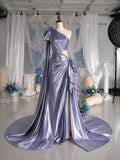 Load image into Gallery viewer, Lavender One Shoulder Gown with Bow Detail, Draped Formal Evening Dress, Made to Measure