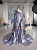 Load image into Gallery viewer, Lavender One Shoulder Gown with Bow Detail, Draped Formal Evening Dress, Made to Measure