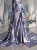 Load image into Gallery viewer, Lavender One Shoulder Gown with Bow Detail, Draped Formal Evening Dress, Made to Measure