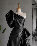 Load image into Gallery viewer, Black One Shoulder Evening Gown with Oversized Sleeve, Dramatic Formal Dress, Made to Measure