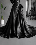 Load image into Gallery viewer, Black One Shoulder Evening Gown with Oversized Sleeve, Dramatic Formal Dress, Made to Measure