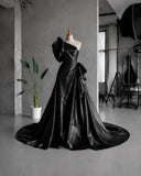 Load image into Gallery viewer, Black One Shoulder Evening Gown with Oversized Sleeve, Dramatic Formal Dress, Made to Measure