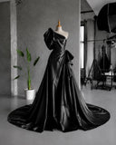 Load image into Gallery viewer, Black One Shoulder Evening Gown with Oversized Sleeve, Dramatic Formal Dress, Made to Measure