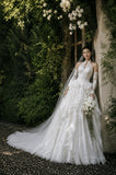 Load image into Gallery viewer, Ivory Refined Bridal Gown with Statement Skirt, Wedding Dress for Bridal Portraits