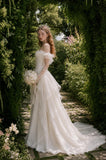 Load image into Gallery viewer, Ivory Romantic Bridal Gown with Flowing Train, Wedding Dress for Wedding Reception