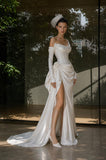 Load image into Gallery viewer, Ivory Elegant Bridal Gown with Flowing Train, Wedding Dress for Wedding Reception