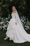 Load image into Gallery viewer, Ivory Statement Bridal Gown with Flowing Train, Wedding Dress for Wedding Reception