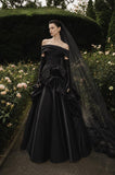 Load image into Gallery viewer, Black Elegant Bridal Gown with Graceful Draping, Wedding Dress for Elegant Celebration